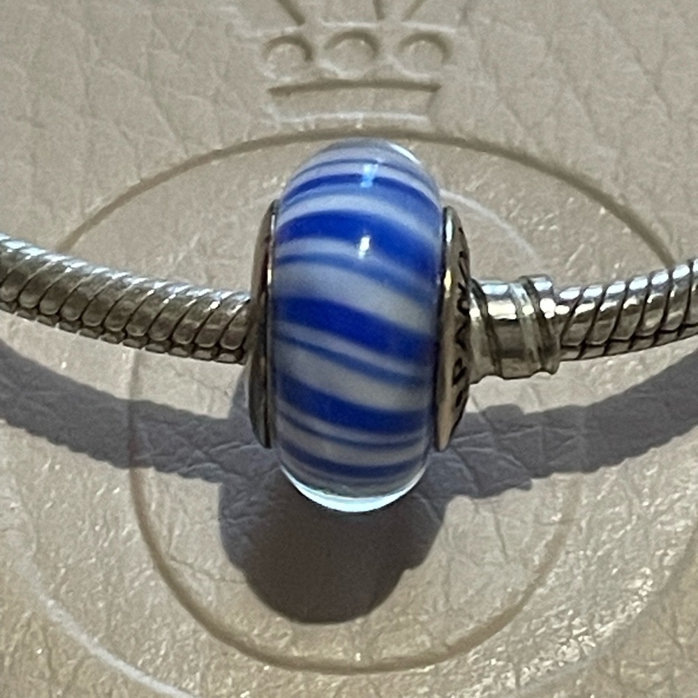 Pandora Cobalt Blue & White Swirl Murano glass charm